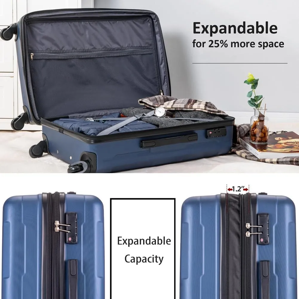 2 Piece Luggage Set, Carry on Luggage Suitcase Sets of 2 with TSA Lock, Expandable ABS Lightweight Suitcase with 360 Degree Spinner Wheels, for Men Women Travel Business Blue 20 24