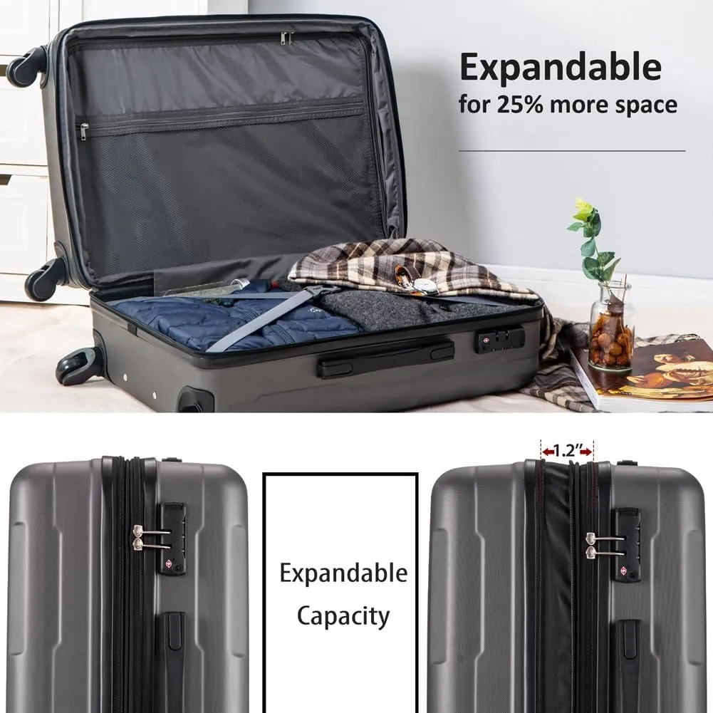 2 Piece Luggage Set, Carry on Luggage Suitcase Sets of 2 with TSA Lock, Expandable ABS Lightweight Suitcase with 360 Degree Spinner Wheels, for Men Women Travel Business Dark Gray 20 24