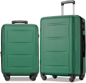 2 Piece Luggage Set, Carry on Luggage Suitcase Sets of 2 with TSA Lock, Expandable ABS Lightweight Suitcase with 360 Degree Spinner Wheels, for Men Women Travel Business Green 20 24