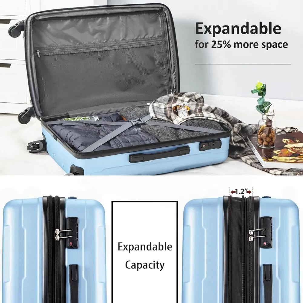 2 Piece Luggage Set, Carry on Luggage Suitcase Sets of 2 with TSA Lock, Expandable ABS Lightweight Suitcase with 360 Degree Spinner Wheels, for Men Women Travel Business Light Blue 20 24
