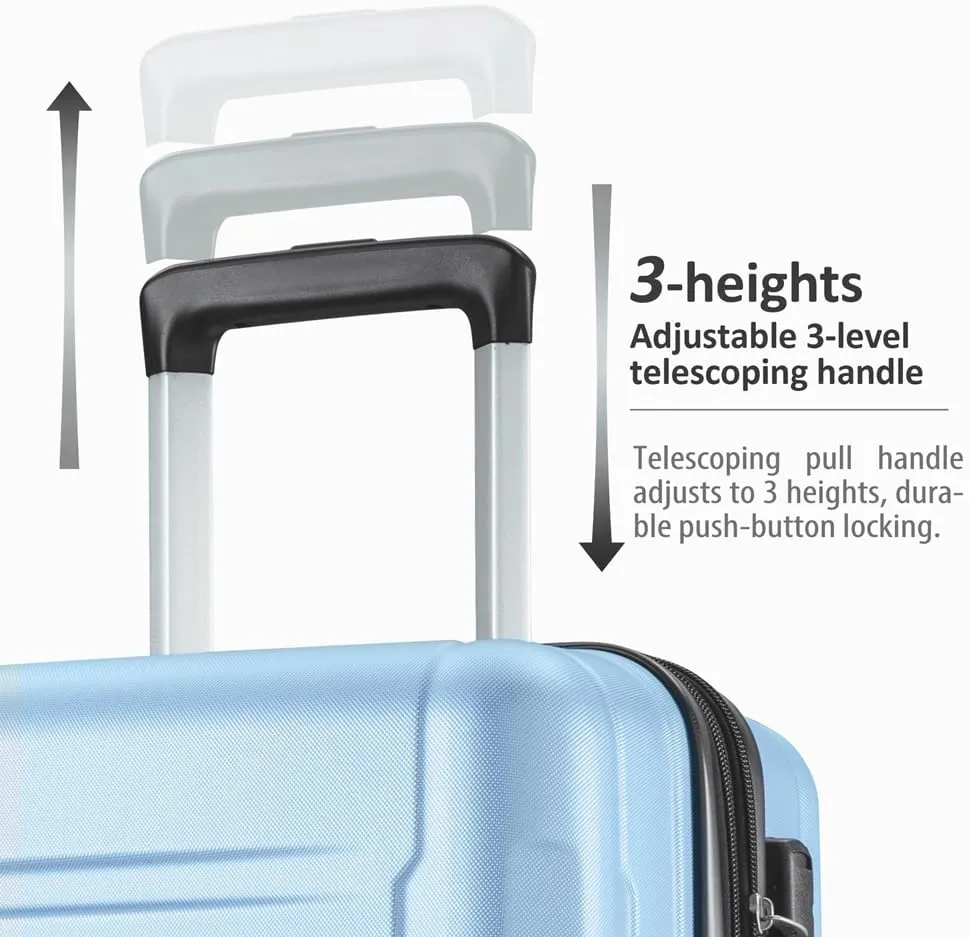 2 Piece Luggage Set, Carry on Luggage Suitcase Sets of 2 with TSA Lock, Expandable ABS Lightweight Suitcase with 360 Degree Spinner Wheels, for Men Women Travel Business Light Blue 20 24
