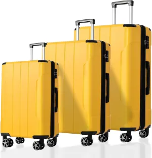 3-Piece Expandable Hard Shell Luggage Set, Lightweight and Durable Travel Suitcases for Complete Journeys, 20/24/28 Inch, Yellow