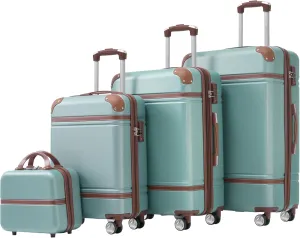 4 Piece Hardshell Luggage Set, Lightweight Spinner Suitcases with Expandable Feature, Includes 20", 24", 28" Sizes and Cosmetic Case, Green