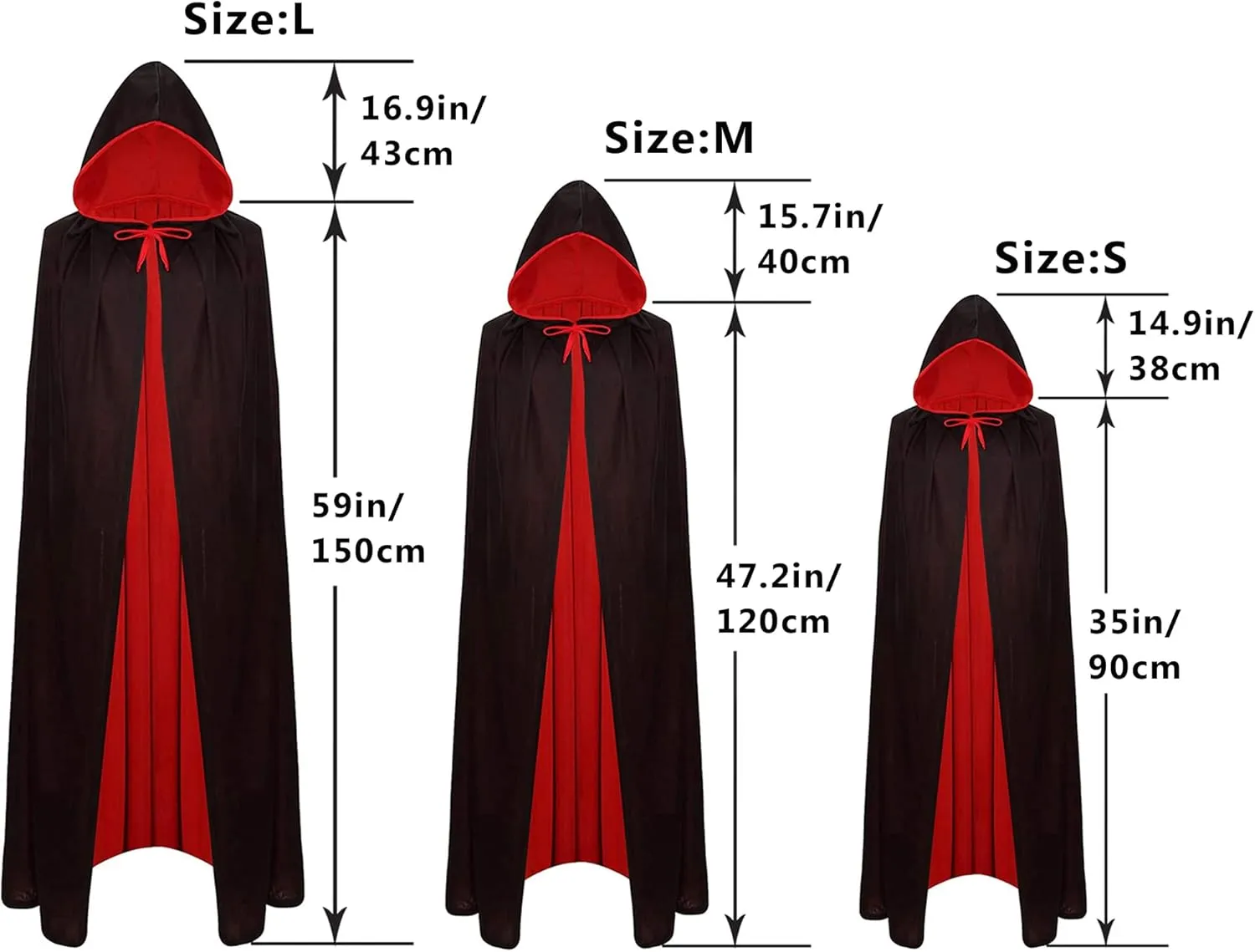 59'' Halloween Vampire Cloak Capes Robes,Unisex Adult or Kids Reversible Hooded Witch Cloak for Party Cosplay Costumes