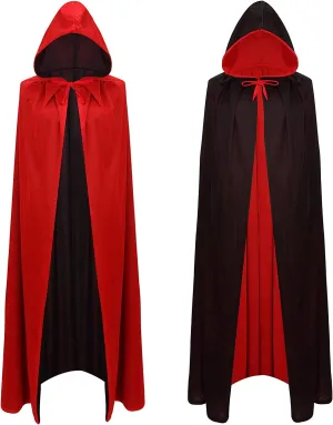 59'' Halloween Vampire Cloak Capes Robes,Unisex Adult or Kids Reversible Hooded Witch Cloak for Party Cosplay Costumes