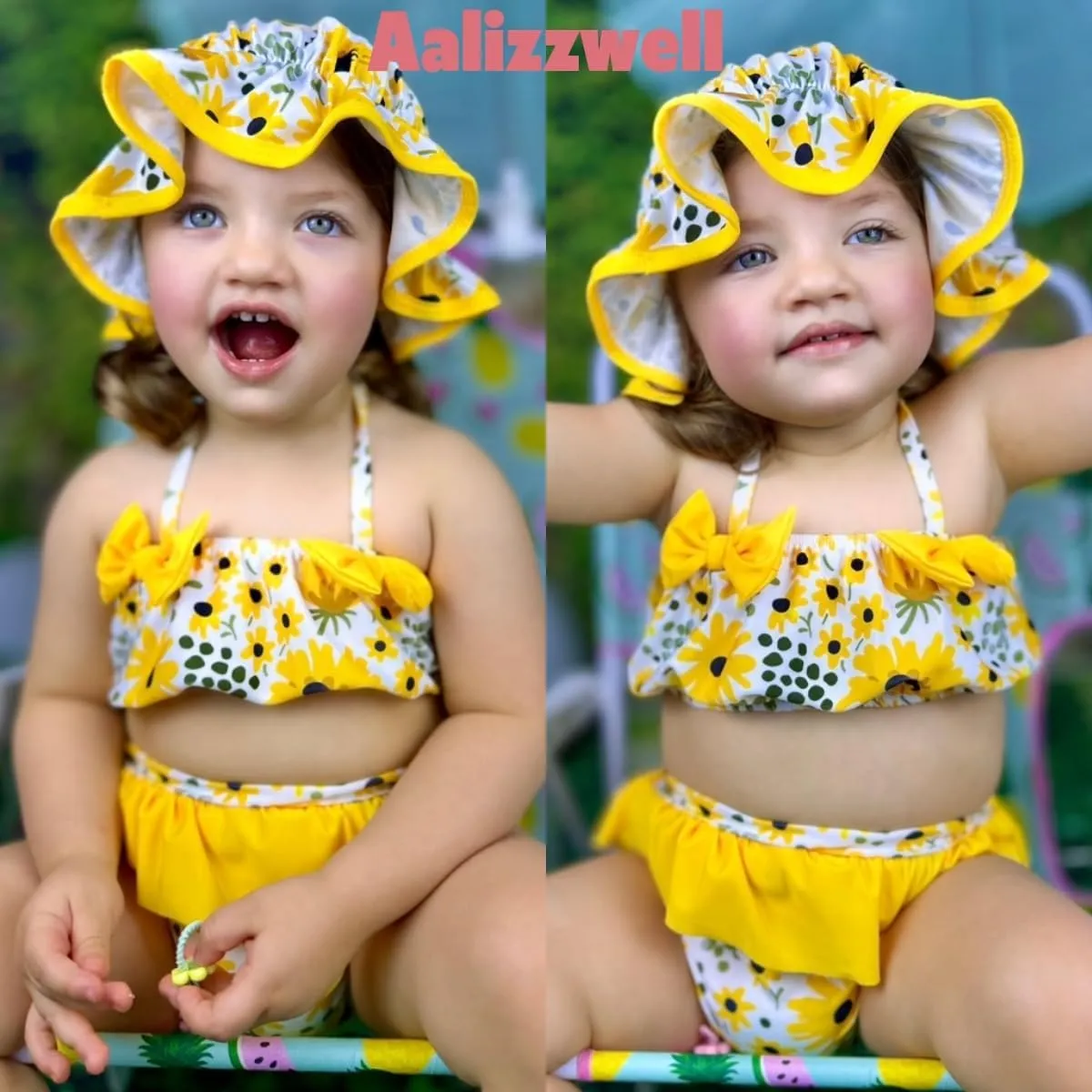 Aalizzwell Toddler Baby Girls 3 Piece Bikini Set Bathing Suit with Hat