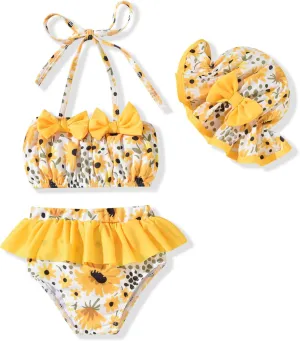 Aalizzwell Toddler Baby Girls 3 Piece Bikini Set Bathing Suit with Hat