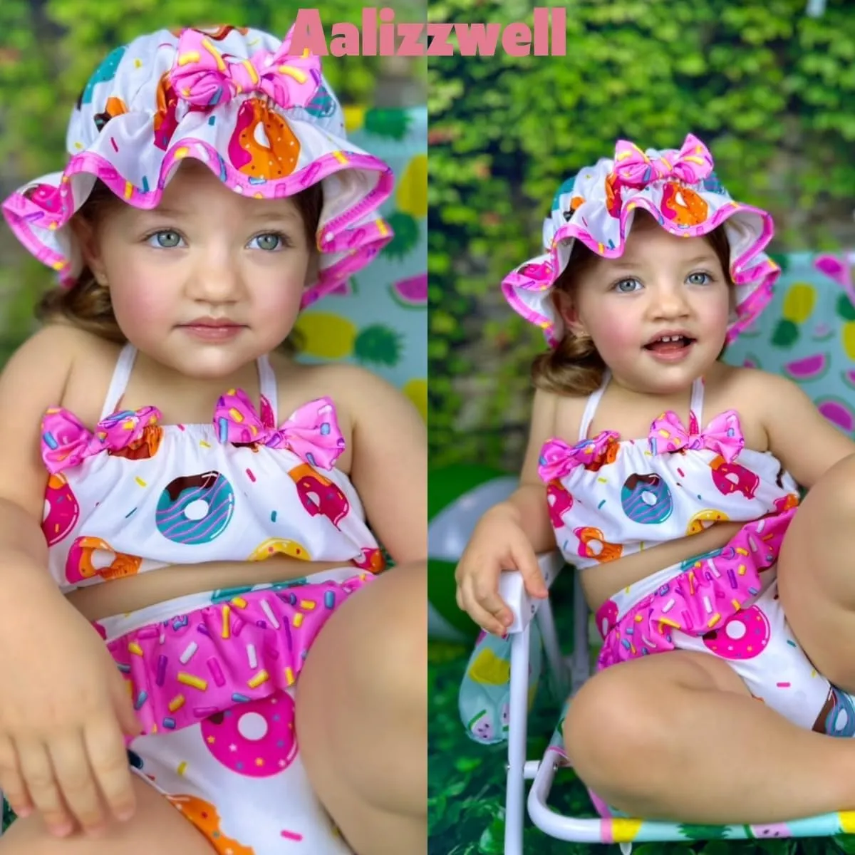 Aalizzwell Toddler Baby Girls 3 Piece Bikini Set Bathing Suit with Hat