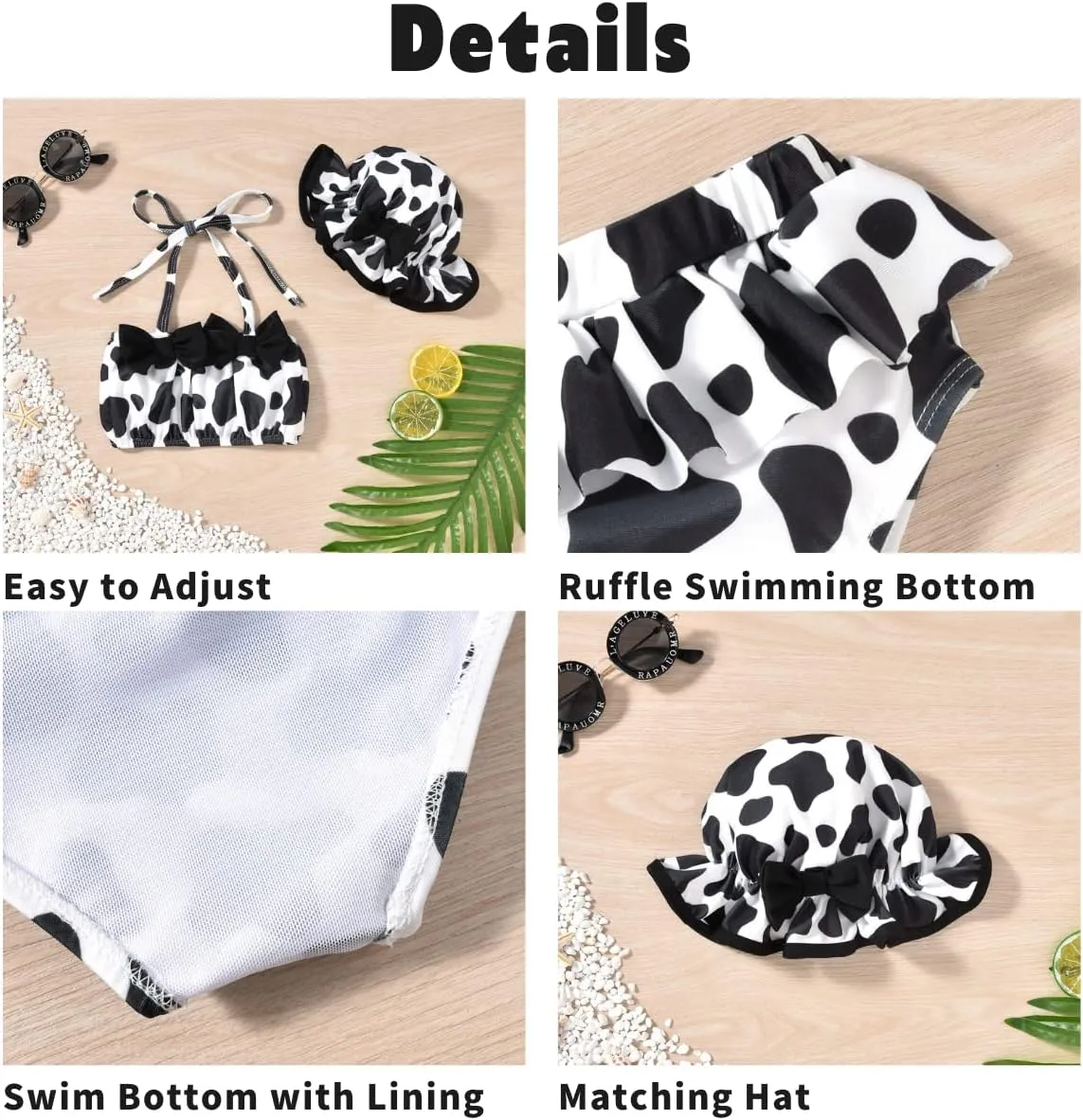 Aalizzwell Toddler Baby Girls 3 Piece Bikini Set Bathing Suit with Hat