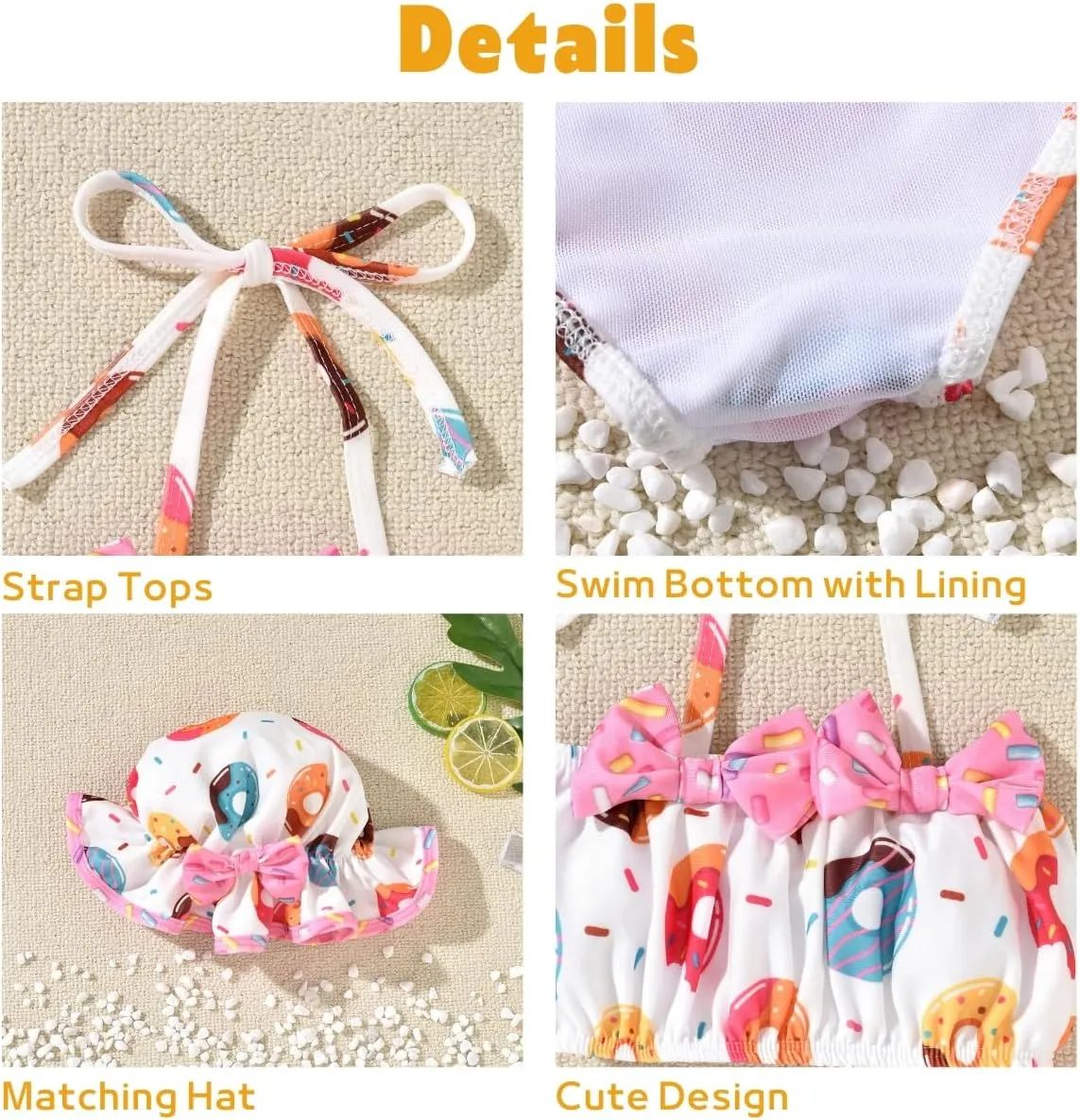 Aalizzwell Toddler Baby Girls 3 Piece Bikini Set Bathing Suit with Hat