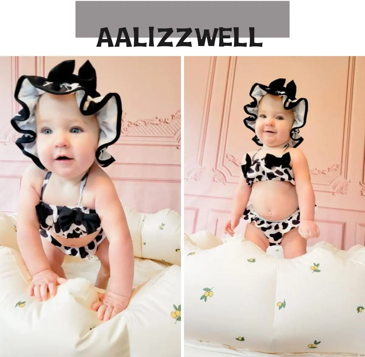 Aalizzwell Toddler Baby Girls 3 Piece Bikini Set Bathing Suit with Hat