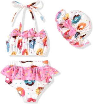 Aalizzwell Toddler Baby Girls 3 Piece Bikini Set Bathing Suit with Hat