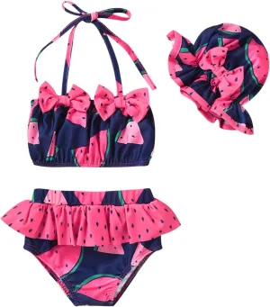 Aalizzwell Toddler Baby Girls 3 Piece Bikini Set Bathing Suit with Hat