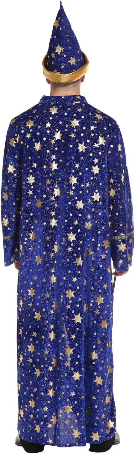 Adults Wizard Costume Wizard Cloak Stars Magician Cape and Hat Witch Cloak