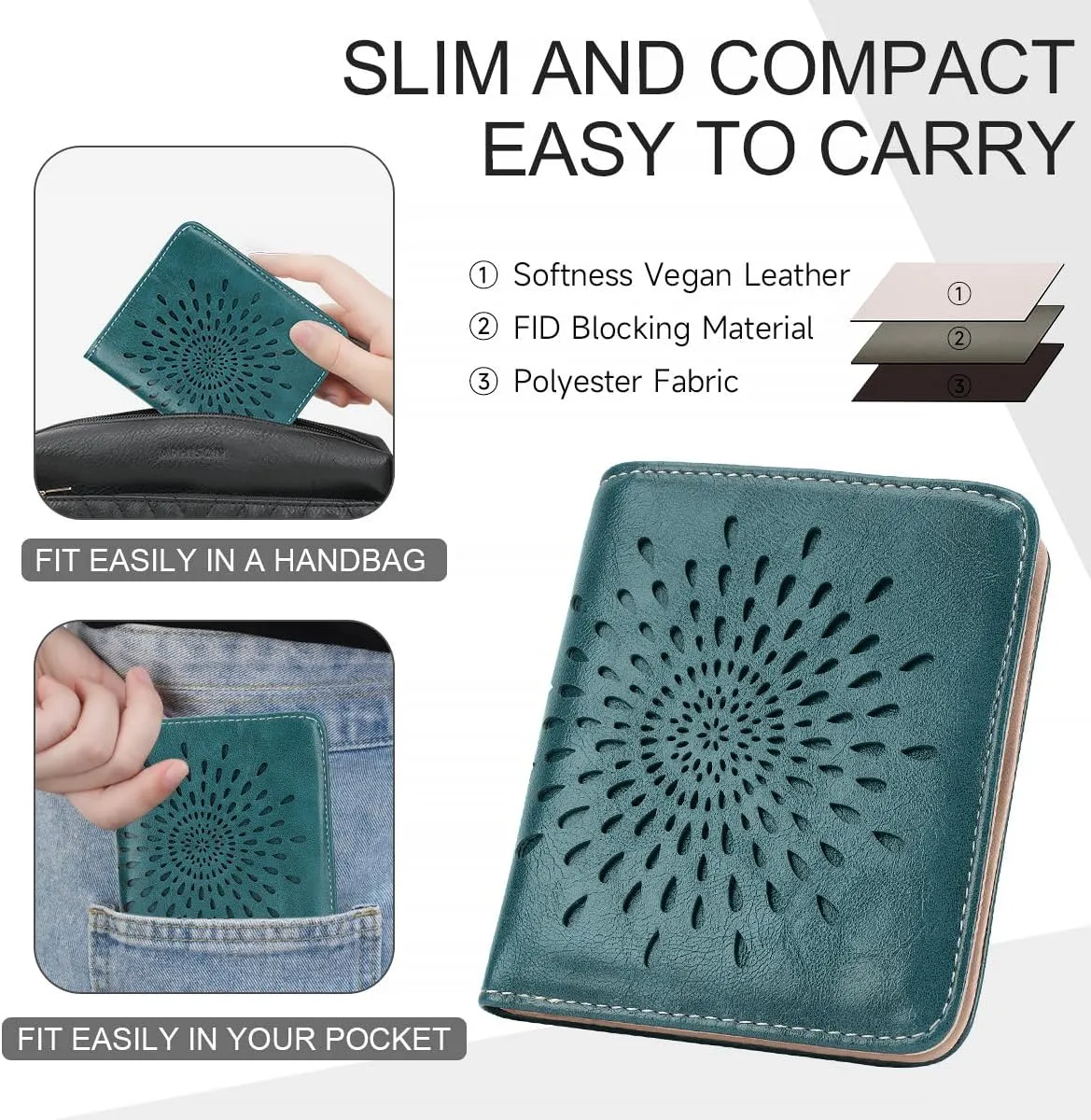 APHISON Womens Wallet, Slim Small Wallet for Women Men RFID Wallet Women Sunflower Leather ID Credit Card Holder whit Zipper Coin Pocket Bifold Compact Wallet