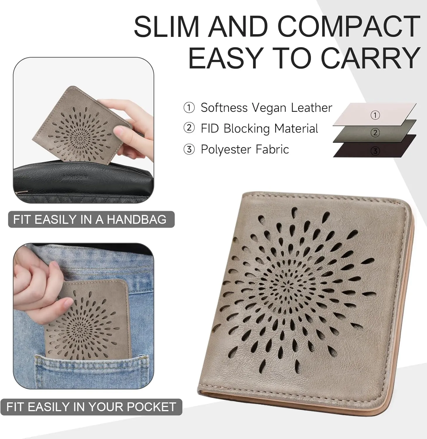 APHISON Womens Wallet, Slim Small Wallet for Women Men RFID Wallet Women Sunflower Leather ID Credit Card Holder whit Zipper Coin Pocket Bifold Compact Wallet