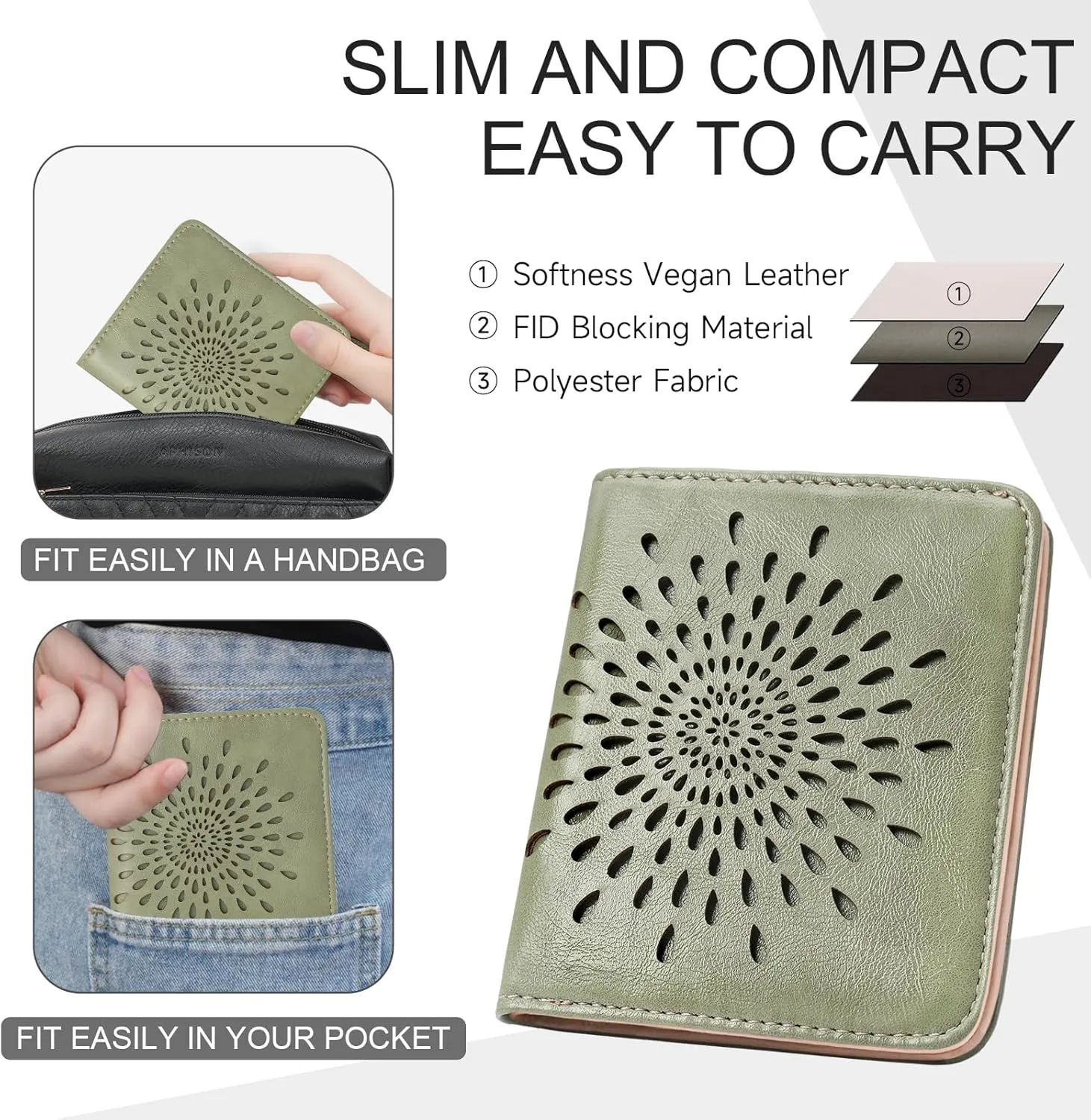 APHISON Womens Wallet, Slim Small Wallet for Women Men RFID Wallet Women Sunflower Leather ID Credit Card Holder whit Zipper Coin Pocket Bifold Compact Wallet