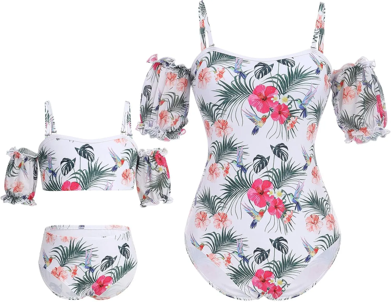 AWIBMK Mommy and Me Swimsuit Color Cute Ruffle Family Matching Swimwear Two Pieces Bikini Bathing Suit Summer Beachwear