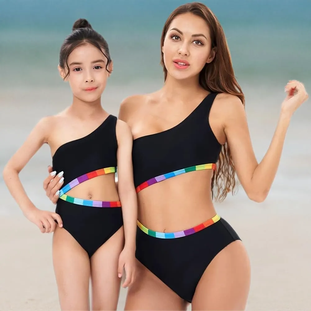 AWIBMK Mommy and Me Swimsuit Color Cute Ruffle Family Matching Swimwear Two Pieces Bikini Bathing Suit Summer Beachwear