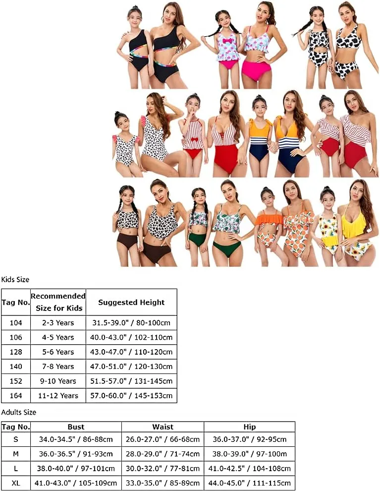 AWIBMK Mommy and Me Swimsuit Color Cute Ruffle Family Matching Swimwear Two Pieces Bikini Bathing Suit Summer Beachwear