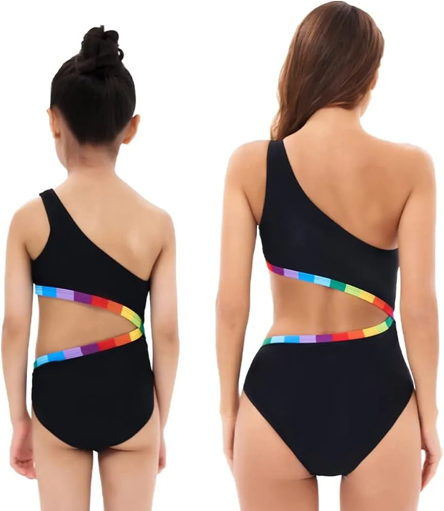 AWIBMK Mommy and Me Swimsuit Color Cute Ruffle Family Matching Swimwear Two Pieces Bikini Bathing Suit Summer Beachwear