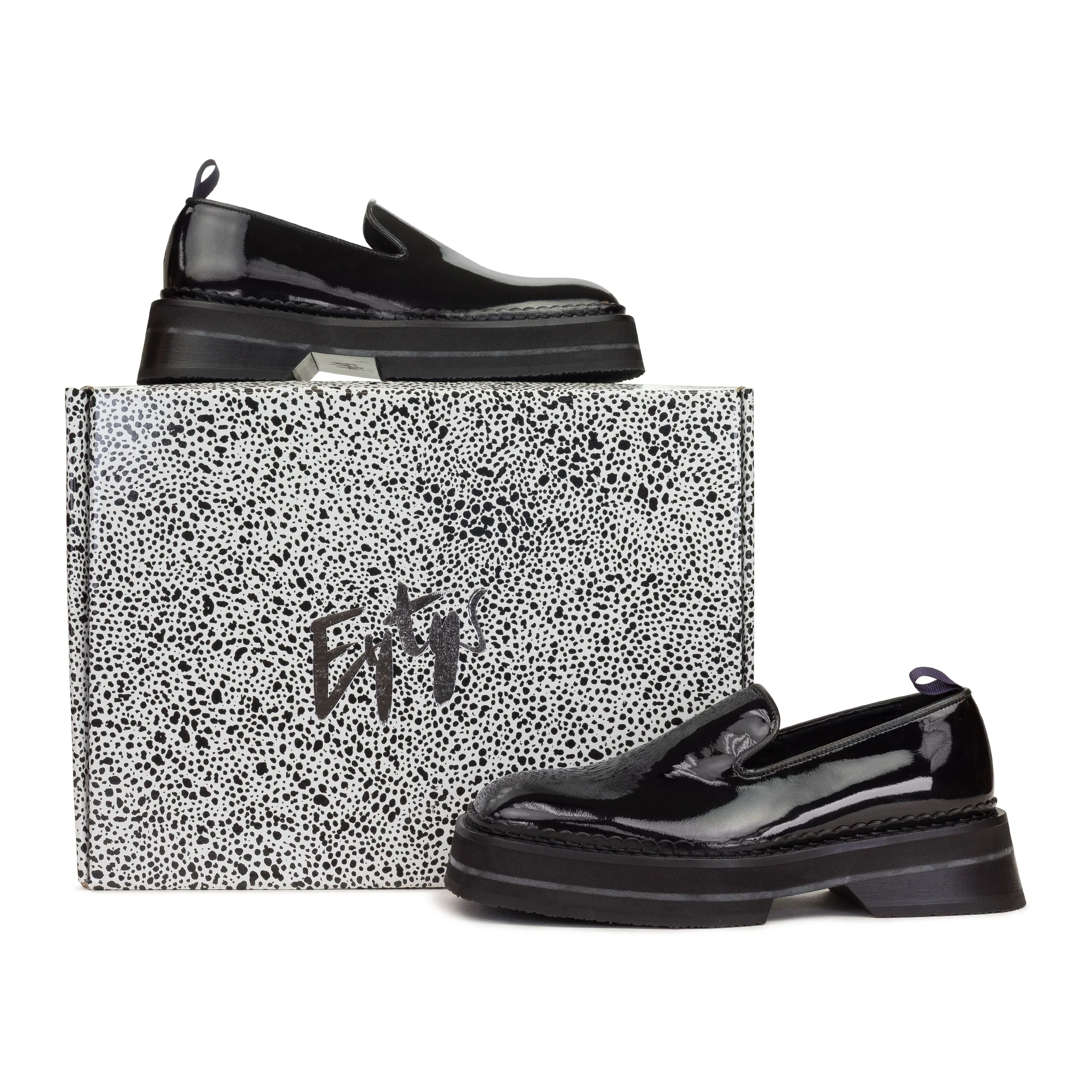 BLACK BACCARAT PATENT LOAFERS