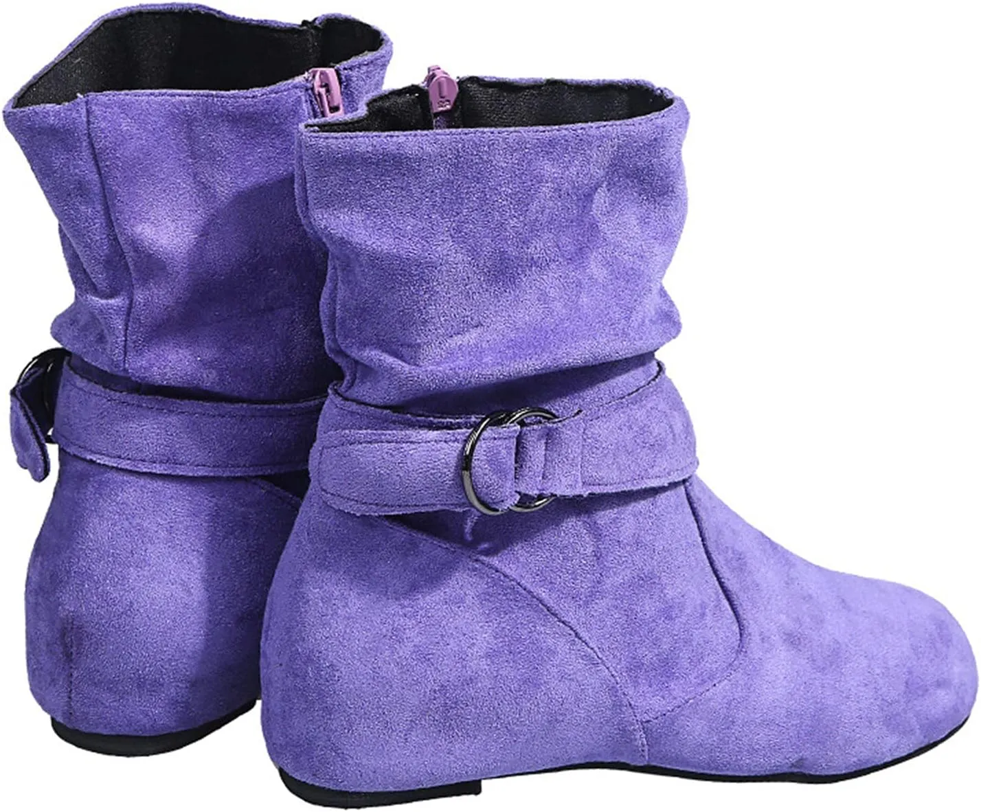 Boots for Women Fashion Buckle Side Zipper Solid Color Womens Boots Chunky Heel Soft PU Leather Ankle Boots