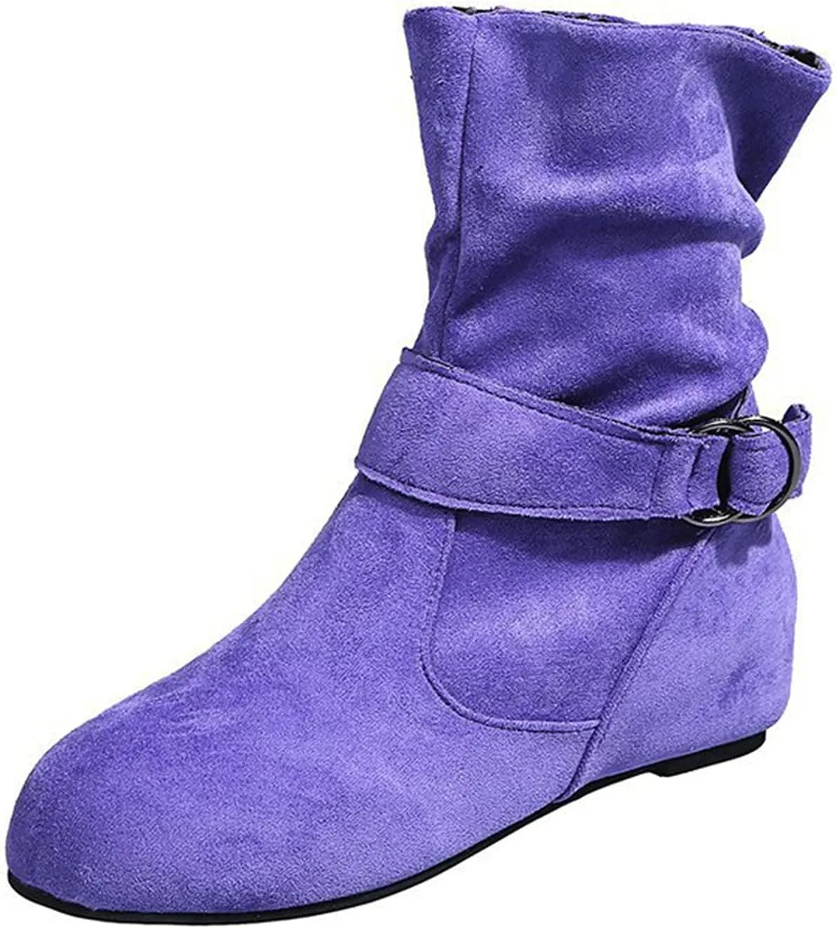 Boots for Women Fashion Buckle Side Zipper Solid Color Womens Boots Chunky Heel Soft PU Leather Ankle Boots