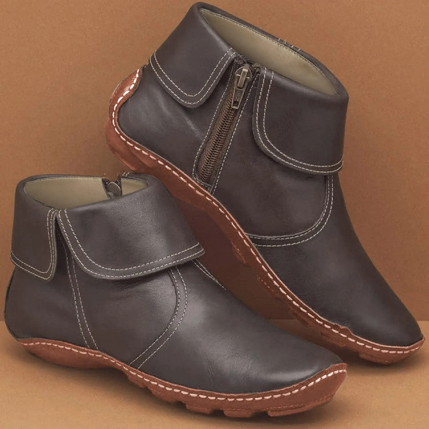Boots for Women Retro Fashion Pleated Side Zipper Womens Boots Solid Color Flat Soft Sole Winter Boots for Women