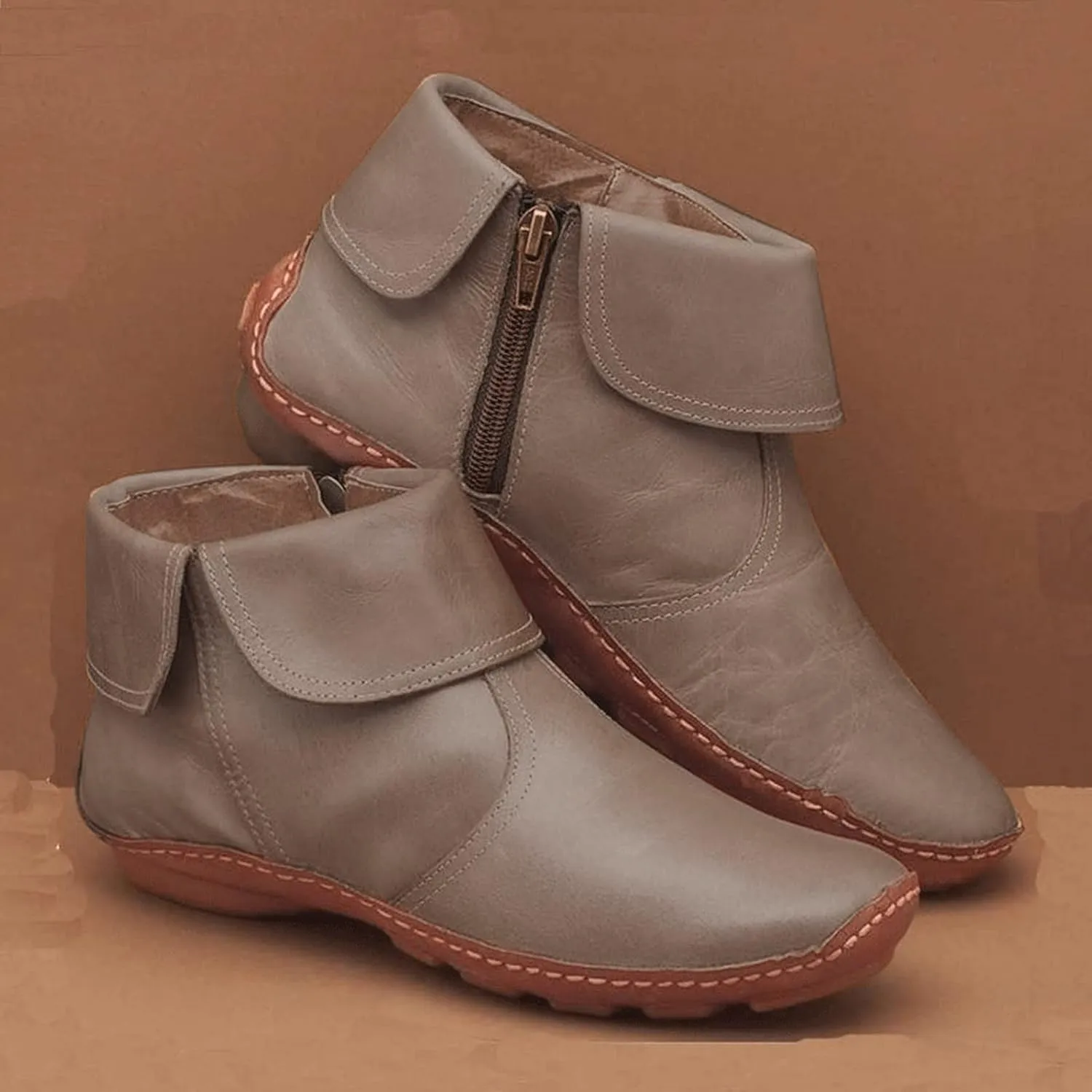 Boots for Women Retro Fashion Pleated Side Zipper Womens Boots Solid Color Flat Soft Sole Winter Boots for Women