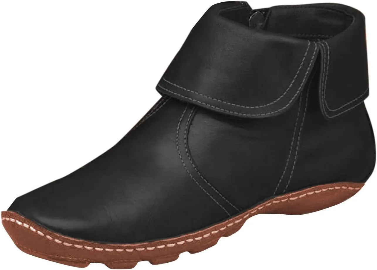 Boots for Women Retro Fashion Pleated Side Zipper Womens Boots Solid Color Flat Soft Sole Winter Boots for Women