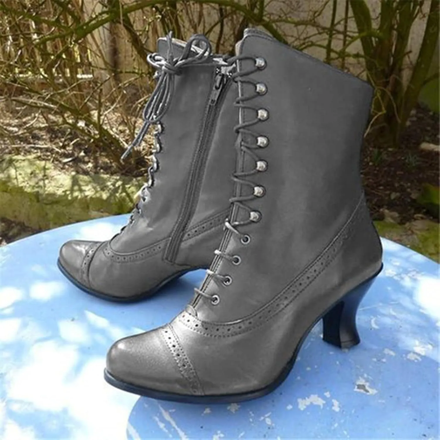 Boots for Women Retro PU Leather Lace Up Warm Womens Boots Non-slip Waterproof Short Heels Winter Boots for Women