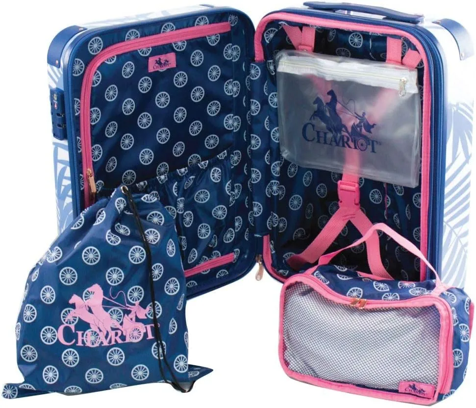 Chariot Women's Luggage 20-Inch Carry-On, Matching Cosmetic Case, and 2 Travel Accessory Bags, Fern, 4-Piece Set