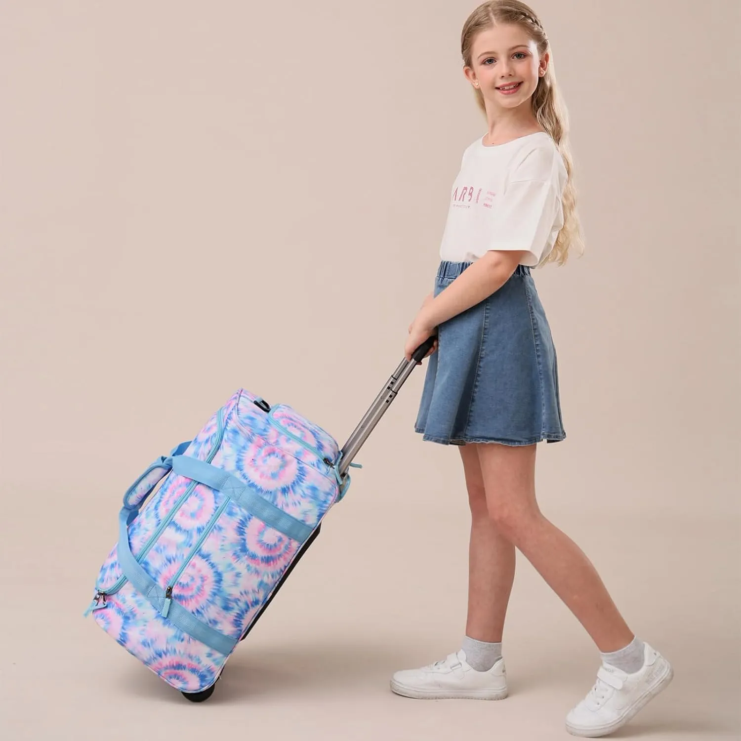 Choco Mocha Girls Tie Dye Suitcase with Wheels Kids Purple Rolling Duffle Bag for Camping Teen Girls Toddler Luggage Bag for Travel, 22inch