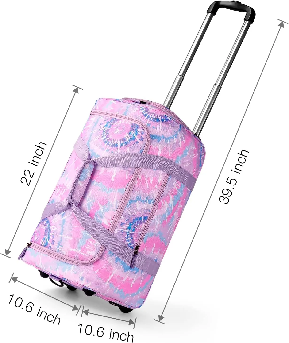 Choco Mocha Girls Tie Dye Suitcase with Wheels Kids Purple Rolling Duffle Bag for Camping Teen Girls Toddler Luggage Bag for Travel, 22inch