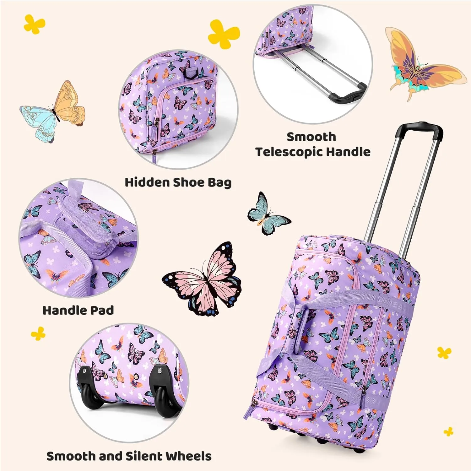 Choco Mocha Girls Tie Dye Suitcase with Wheels Kids Purple Rolling Duffle Bag for Camping Teen Girls Toddler Luggage Bag for Travel, 22inch