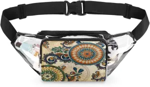 Clear Fanny Pack Stadium Approved Adjustable Boho Compact Art Clear Belt Bag Cute Waist Pouch for Women Men Travel Sports Events Hiking Concerts