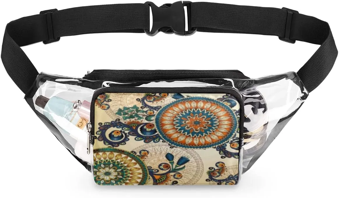 Clear Fanny Pack Stadium Approved Adjustable Boho Compact Art Clear Belt Bag Cute Waist Pouch for Women Men Travel Sports Events Hiking Concerts