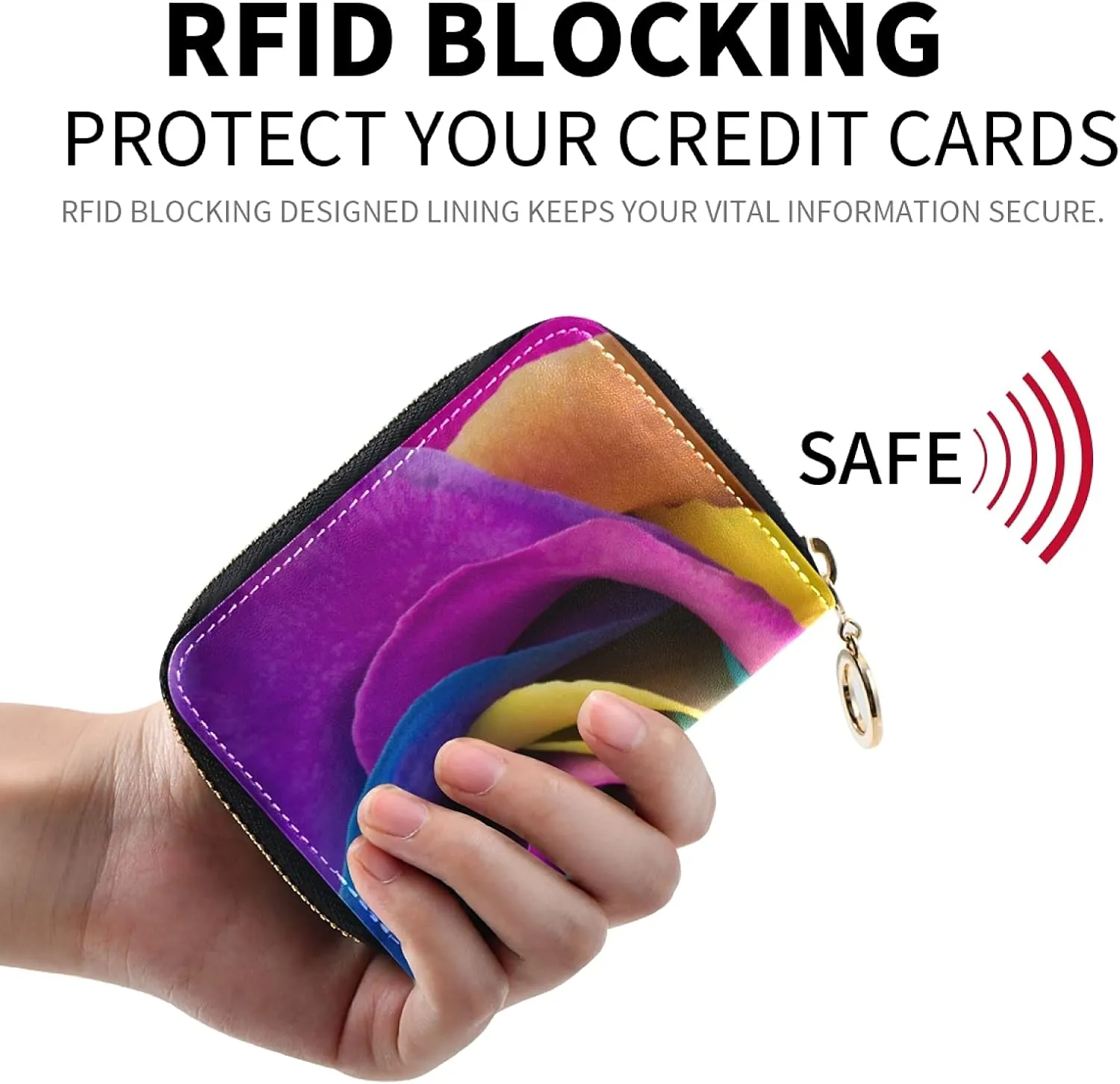 Colorful Roses Grey Credit Card Coin wallet, RFID Blocking Compact Women Leather Card Holder, Key Change Organizer, Zipper Purse Clutch Pouch Pocket