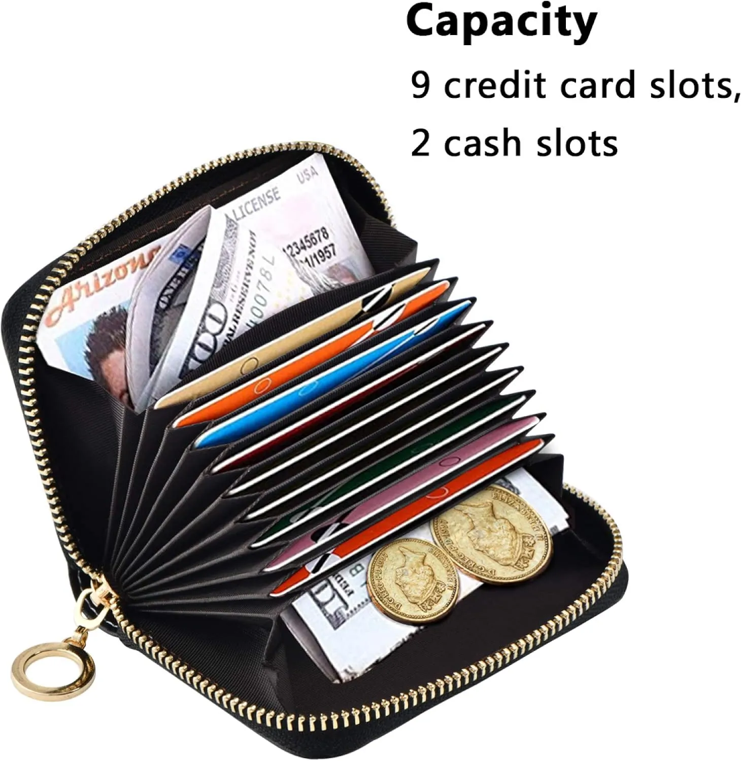 Colorful Roses Grey Credit Card Coin wallet, RFID Blocking Compact Women Leather Card Holder, Key Change Organizer, Zipper Purse Clutch Pouch Pocket