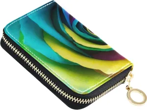 Colorful Roses Grey Credit Card Coin wallet, RFID Blocking Compact Women Leather Card Holder, Key Change Organizer, Zipper Purse Clutch Pouch Pocket