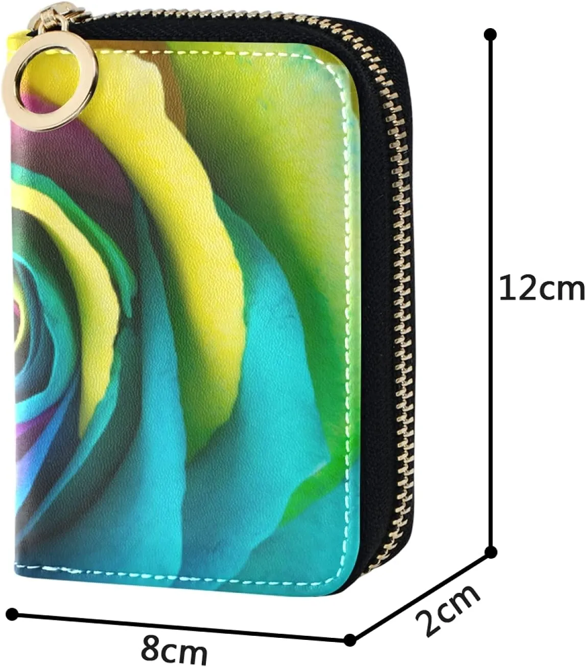 Colorful Roses Grey Credit Card Coin wallet, RFID Blocking Compact Women Leather Card Holder, Key Change Organizer, Zipper Purse Clutch Pouch Pocket