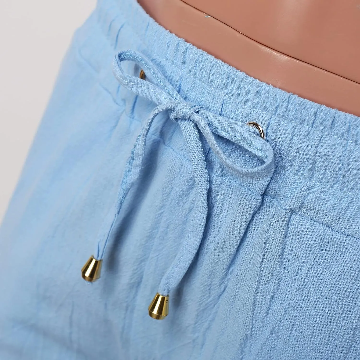 Cotton Linen Pants Women Breathable Comfy Cinch Bottom Casual Pants Summer Lightweight Baggy Trousers with Pockets