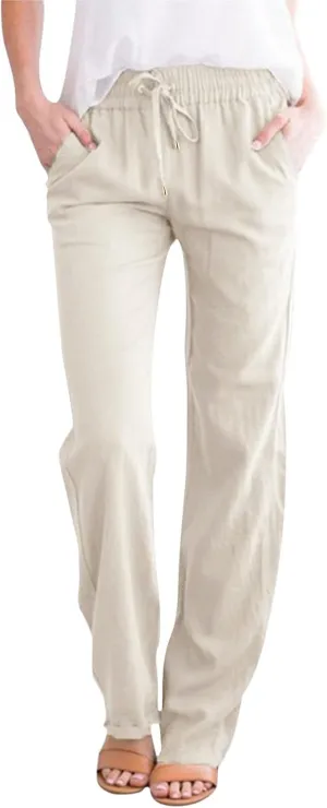 Cotton Linen Pants Women Breathable Comfy Cinch Bottom Casual Pants Summer Lightweight Baggy Trousers with Pockets