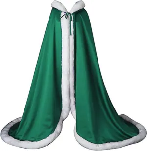 Diandiai Winter Coat Wedding Bridal Cloak Christmas Capes Faux Fur with Hat