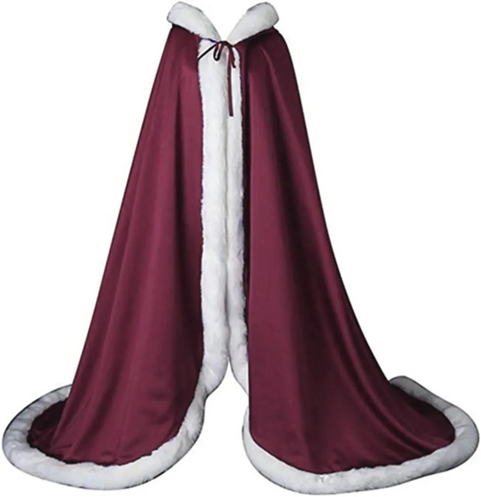 Diandiai Winter Coat Wedding Bridal Cloak Christmas Capes Faux Fur with Hat