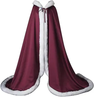 Diandiai Winter Coat Wedding Bridal Cloak Christmas Capes Faux Fur with Hat