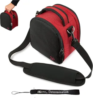 eBigValue Red Slim Holster Camera Bag Carrying Case For Compact sizes fitted for HP Ricoh CX4 CX5 G700 G700E GR Digital IV GXR Powershot Point and Shoot Digital Camera and Hand Strap
