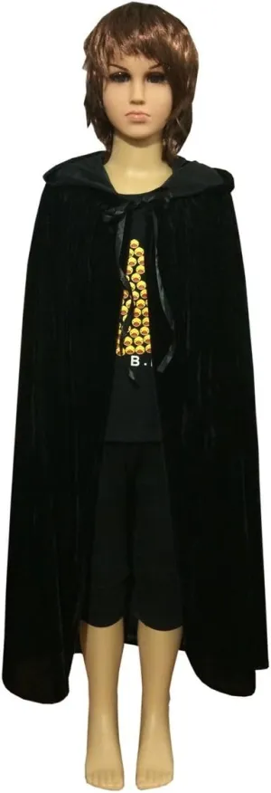 ECITY Unisex Kids Hooded Cloak Cape Party Role Play Costume Christmas Decoration Velvet Hooded Cloak Costumes (Medium(Length:80cm /31.50 inches), Black)