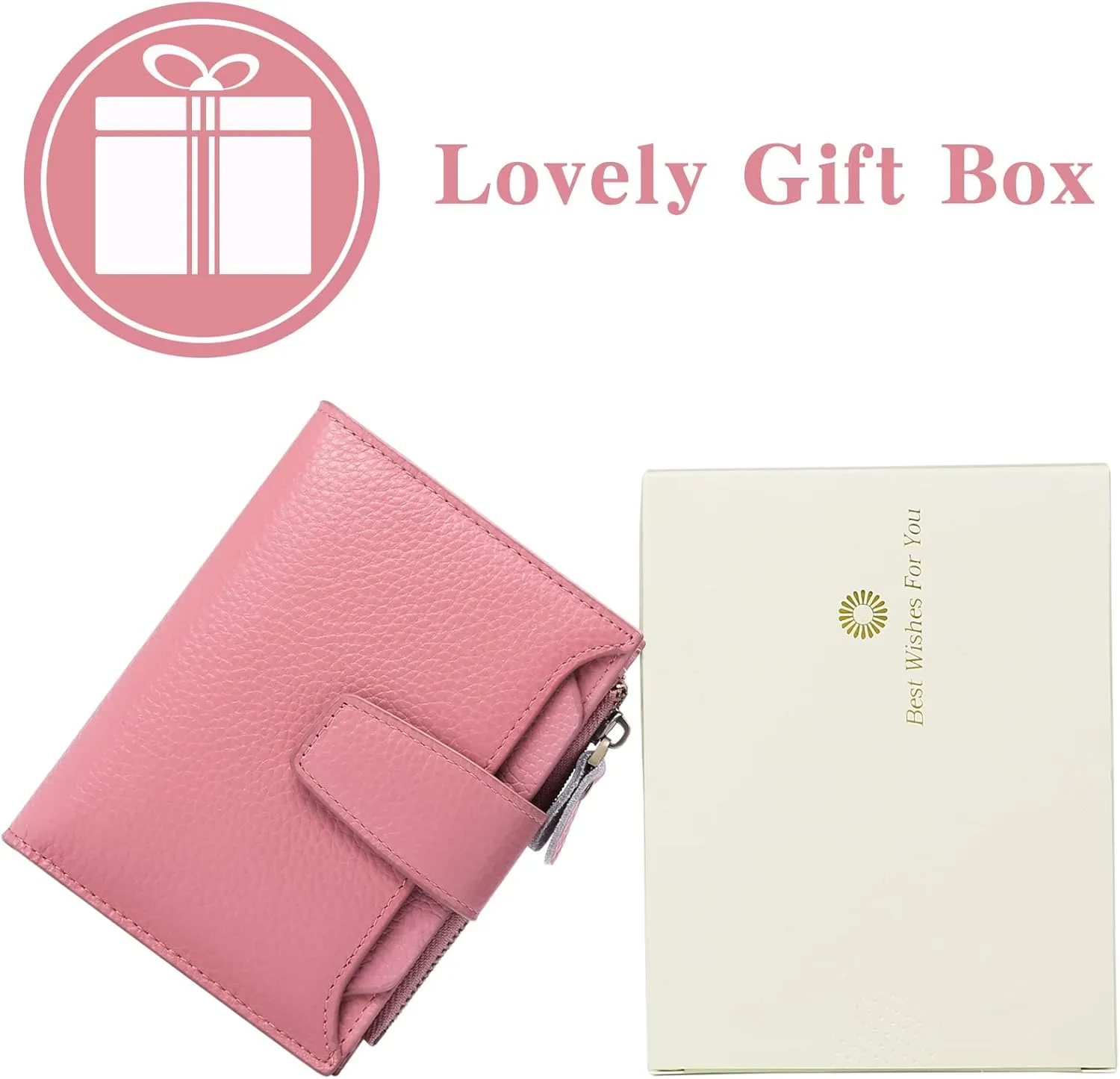 FALAN MULE Women's Genuine Leather Wallet, Compact Size, RFID Blocking, 14 Slots, 2 Zippered Pockets, 2 Bill Compartments, Includes Coin Pouch, Card Holders, AY-Lichee Pink